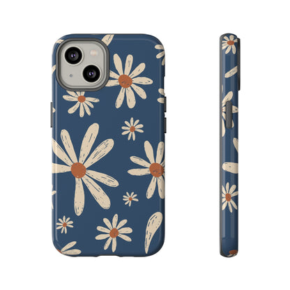 Daisy Pattern Tough Phone Case – Navy Floral Protective Cover