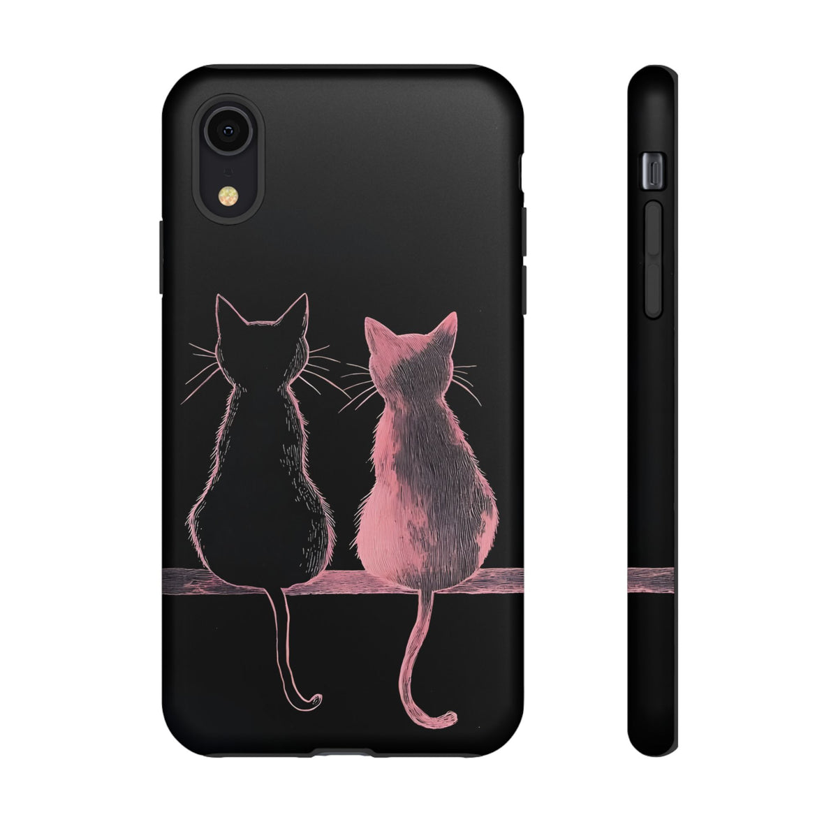 Cute Pink Cats Tough Phone Case – Protective iPhone Cover with Kittens Silhouette