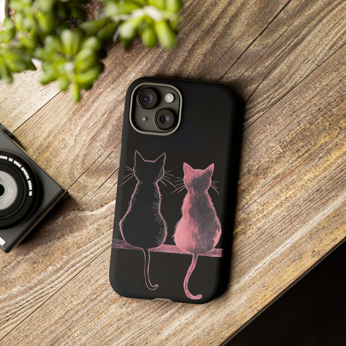Cute Pink Cats Tough Phone Case – Protective iPhone Cover with Kittens Silhouette