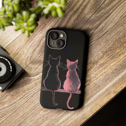 Cute Pink Cats Tough Phone Case – Protective iPhone Cover with Kittens Silhouette