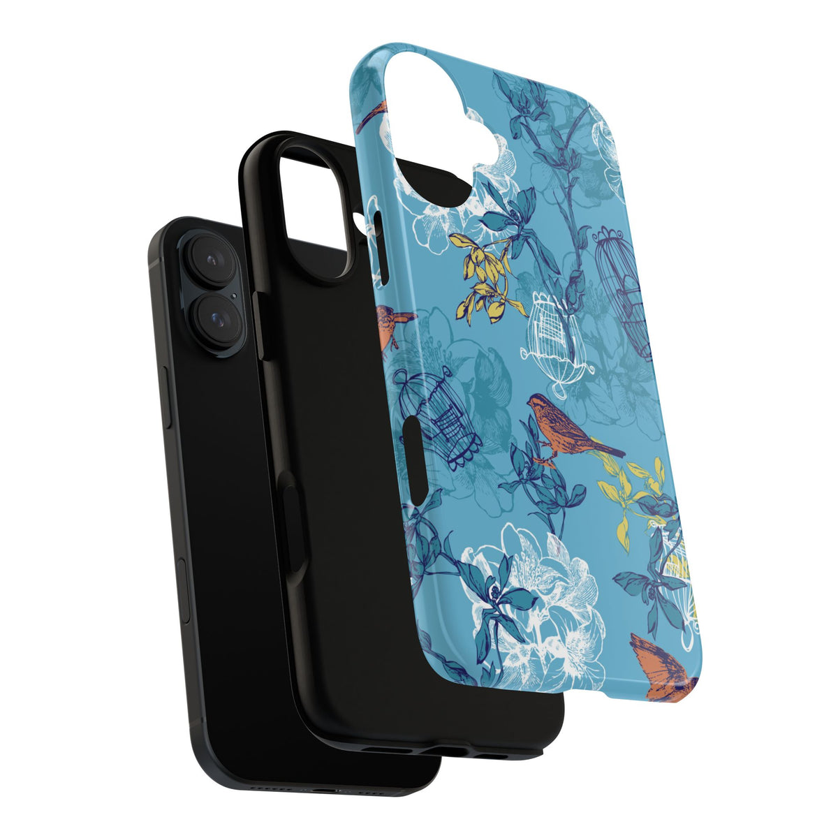 Floral Bird Tough Phone Case — Blue Birdcage Pattern