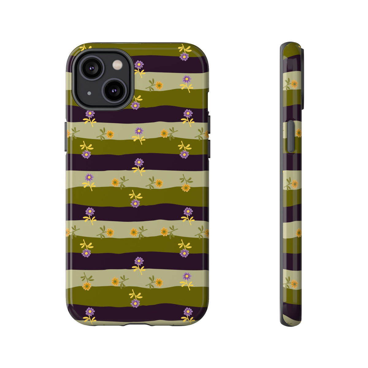 Floral Stripe Tough Phone Case — Olive & Plum Protective Cover