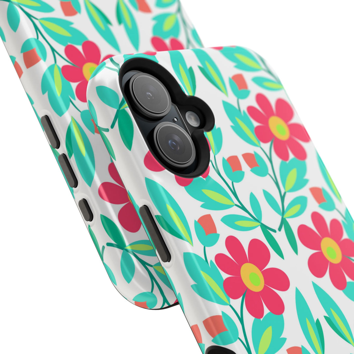 Floral Magnetic Impact-Resistant Phone Case — Pink & Teal Flower Pattern
