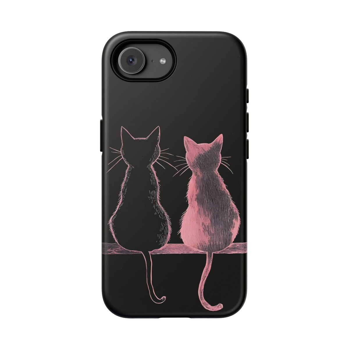 Cute Pink Cats Tough Phone Case – Protective iPhone Cover with Kittens Silhouette