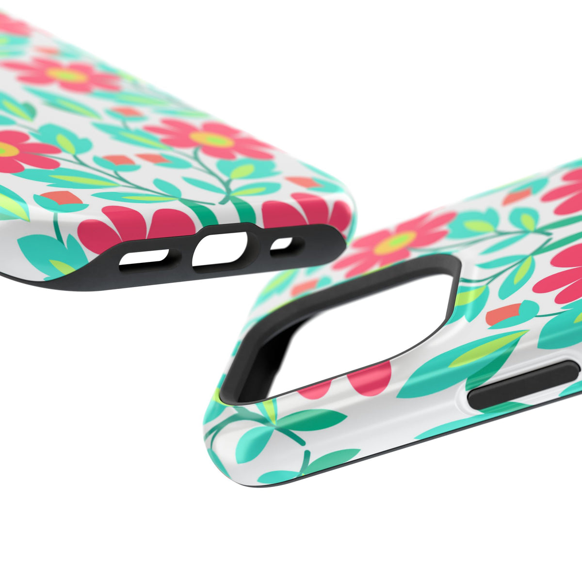 Floral Magnetic Impact-Resistant Phone Case — Pink & Teal Flower Pattern