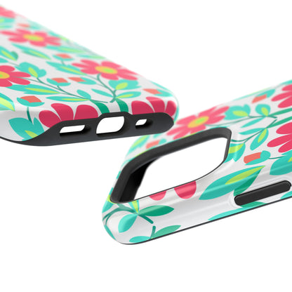 Floral Magnetic Impact-Resistant Phone Case — Pink & Teal Flower Pattern