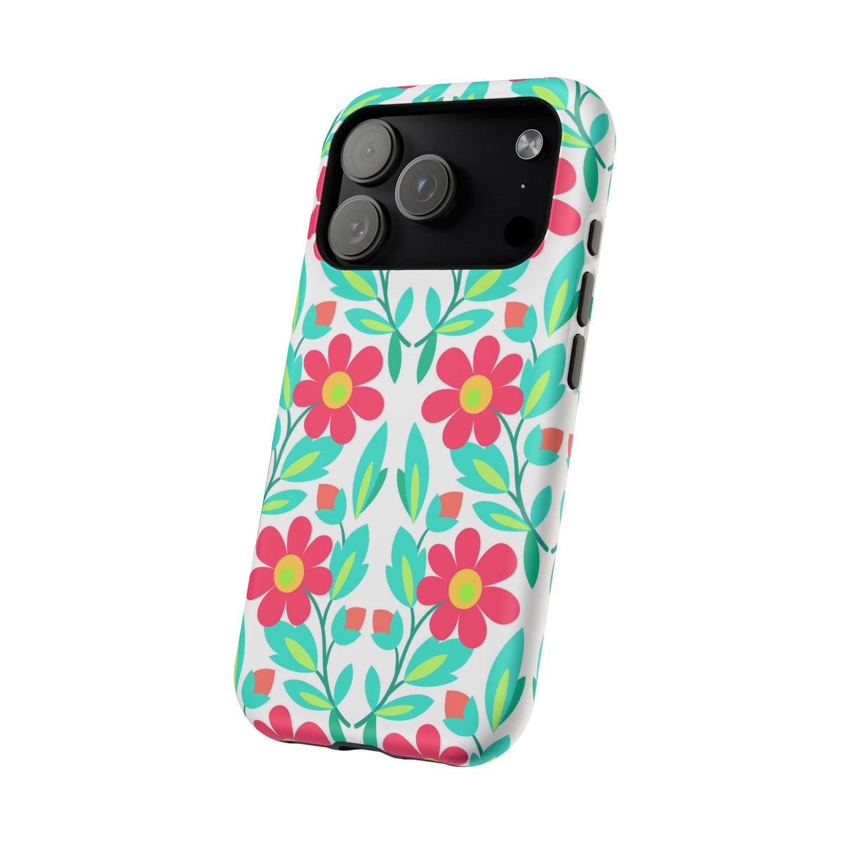 Floral Magnetic Impact-Resistant Phone Case — Pink & Teal Flower Pattern
