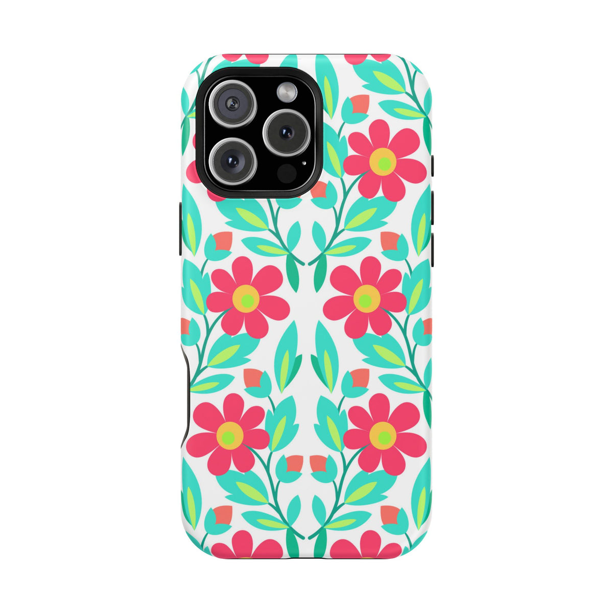 Floral Magnetic Impact-Resistant Phone Case — Pink & Teal Flower Pattern