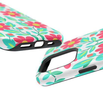Floral Magnetic Impact-Resistant Phone Case — Pink & Teal Flower Pattern