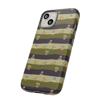 Floral Stripe Tough Phone Case — Olive & Plum Protective Cover