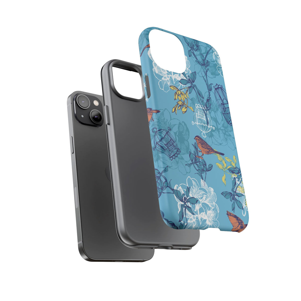 Floral Bird Tough Phone Case — Blue Birdcage Pattern