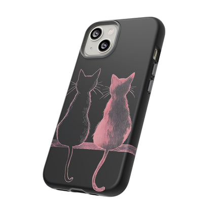 Cute Pink Cats Tough Phone Case – Protective iPhone Cover with Kittens Silhouette
