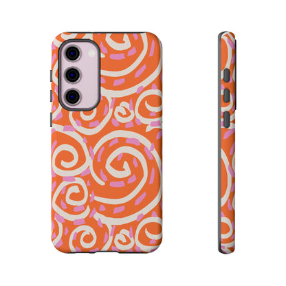 Spiral Swirl Tough Phone Case – Bright Orange & Pink Abstract Protection