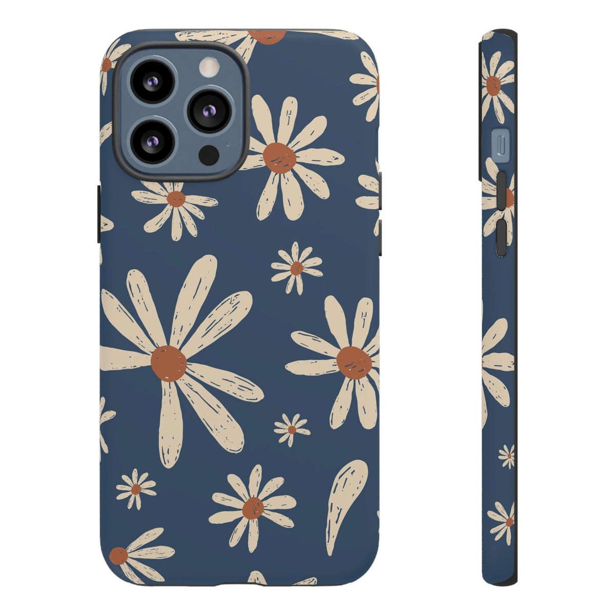 Daisy Pattern Tough Phone Case – Navy Floral Protective Cover