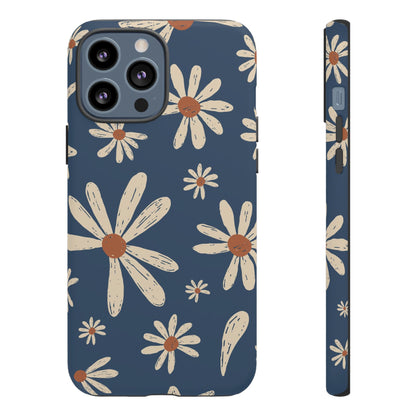 Daisy Pattern Tough Phone Case – Navy Floral Protective Cover