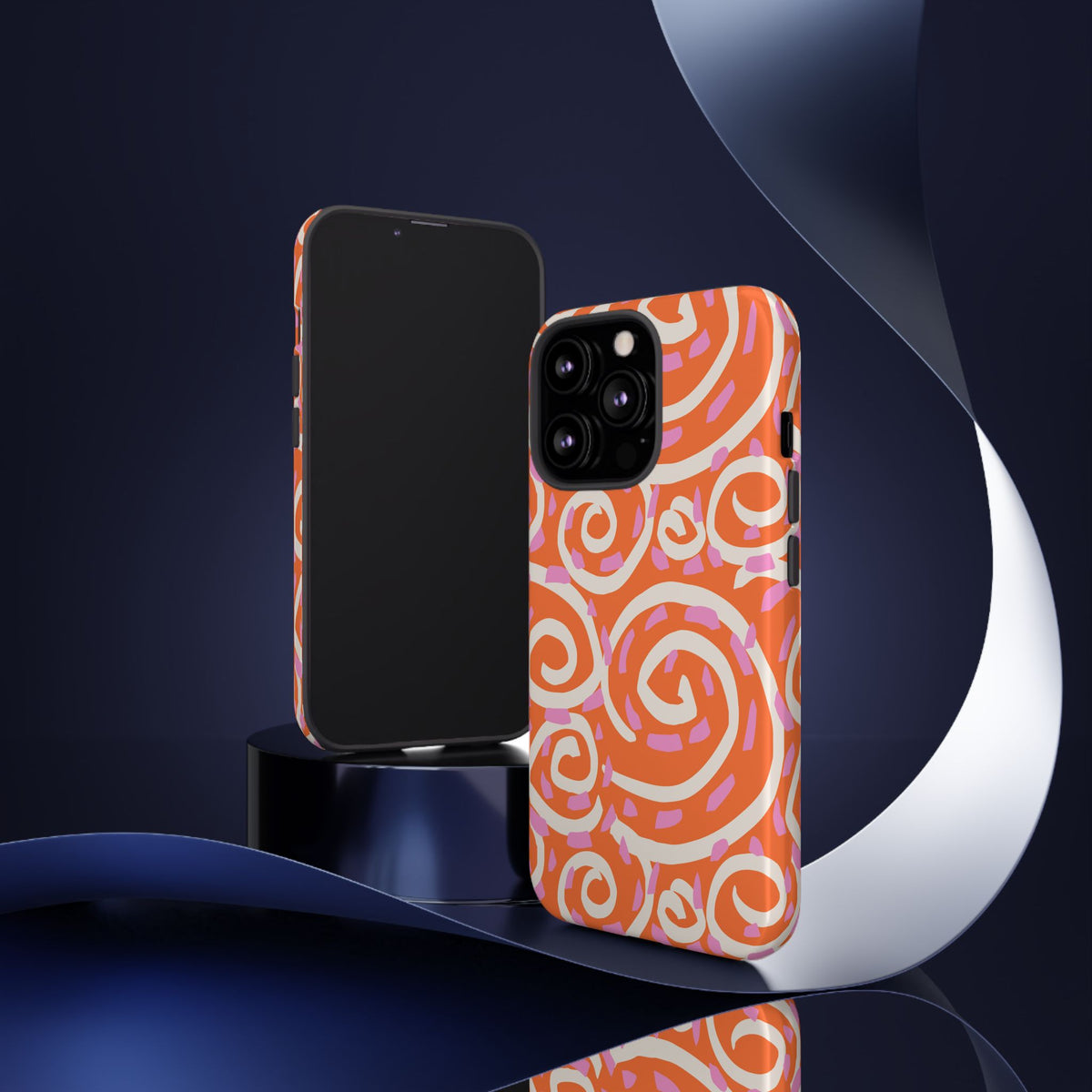 Spiral Swirl Tough Phone Case – Bright Orange & Pink Abstract Protection