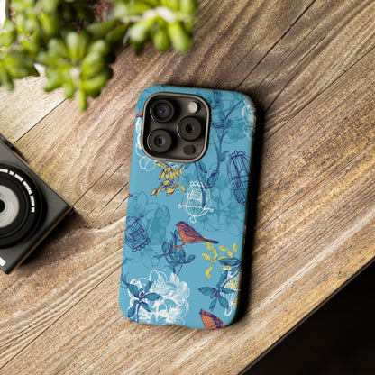 Floral Bird Tough Phone Case — Blue Birdcage Pattern