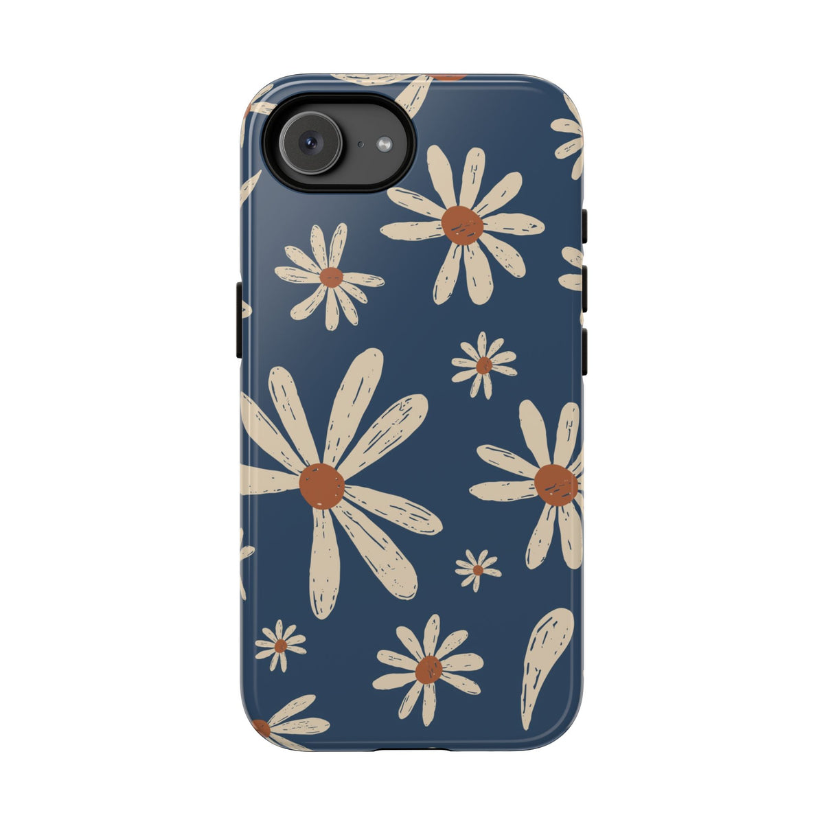 Daisy Pattern Tough Phone Case – Navy Floral Protective Cover