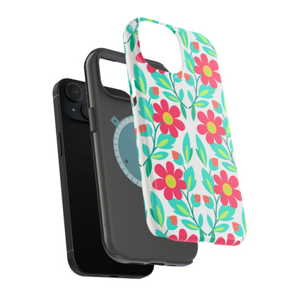 Floral Magnetic Impact-Resistant Phone Case — Pink & Teal Flower Pattern