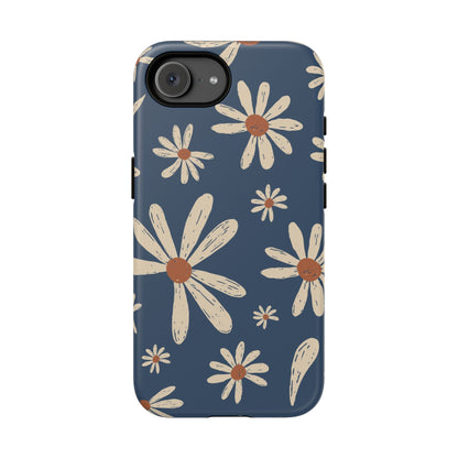 Daisy Pattern Tough Phone Case – Navy Floral Protective Cover