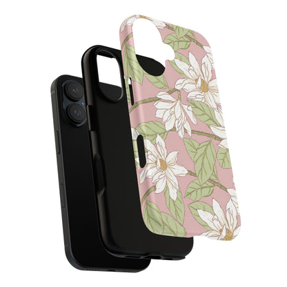 Floral Magnolia Tough Phone Case — Pink Botanical Protective Case
