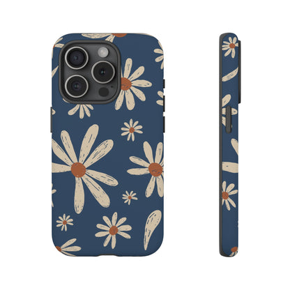 Daisy Pattern Tough Phone Case – Navy Floral Protective Cover