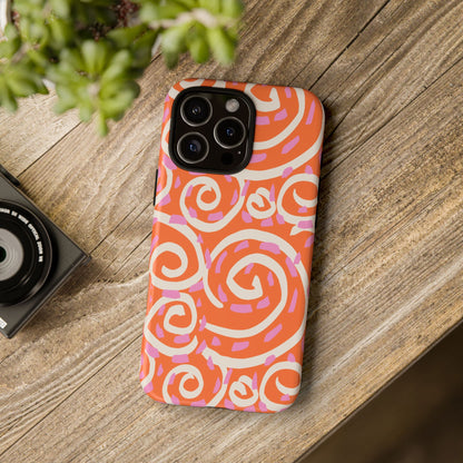 Spiral Swirl Tough Phone Case – Bright Orange & Pink Abstract Protection