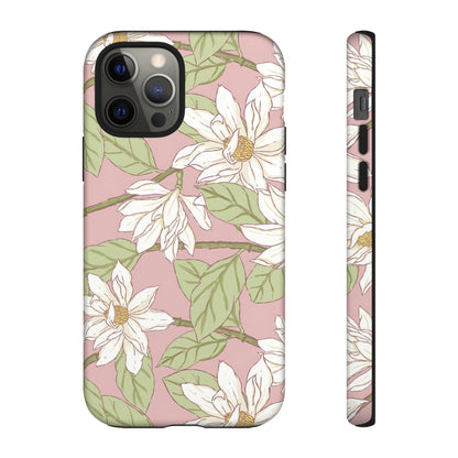 Floral Magnolia Tough Phone Case — Pink Botanical Protective Case