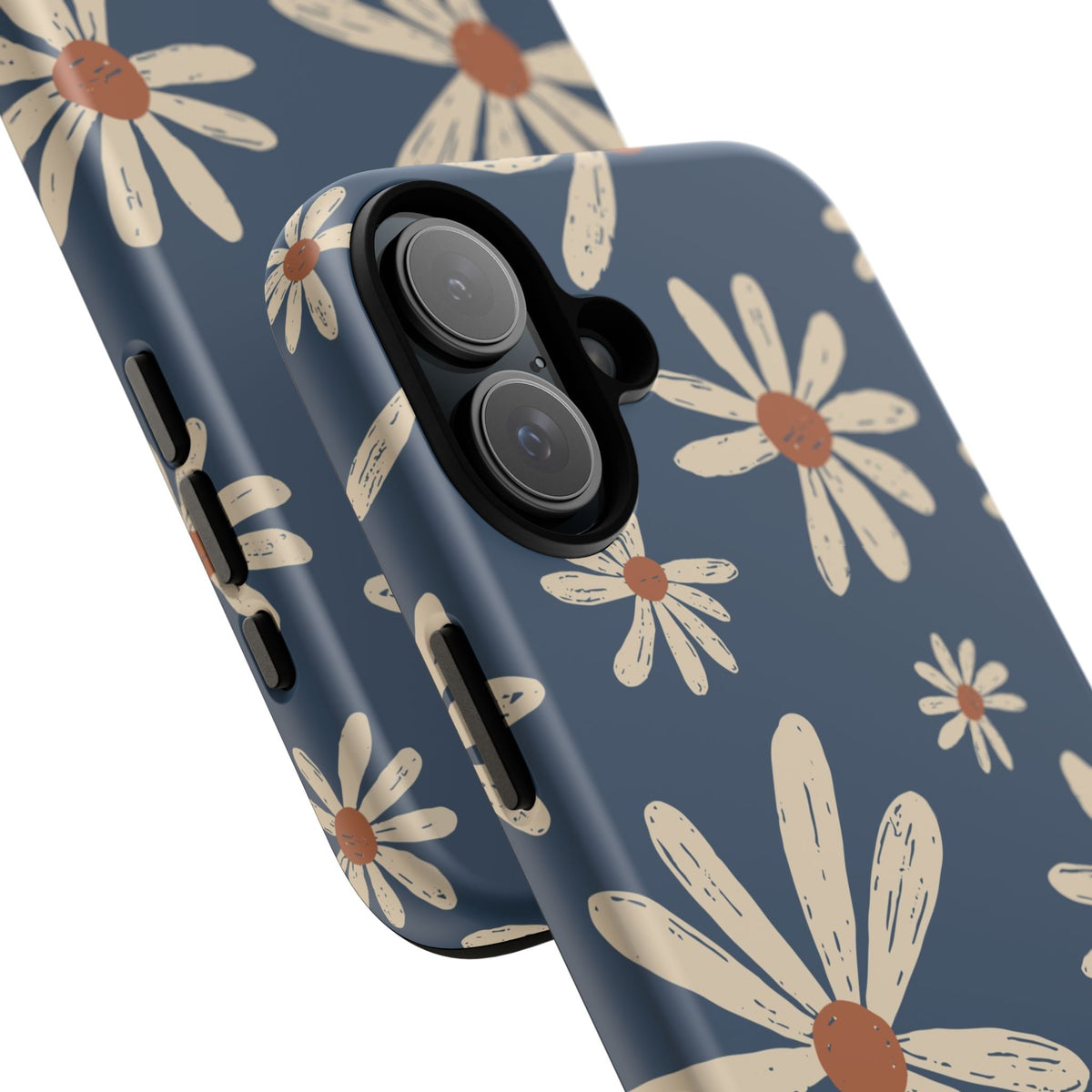 Daisy Pattern Tough Phone Case – Navy Floral Protective Cover