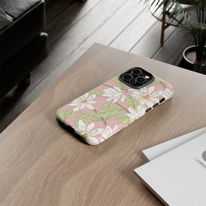 Floral Magnolia Tough Phone Case — Pink Botanical Protective Case