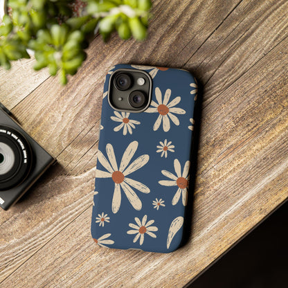 Daisy Pattern Tough Phone Case – Navy Floral Protective Cover