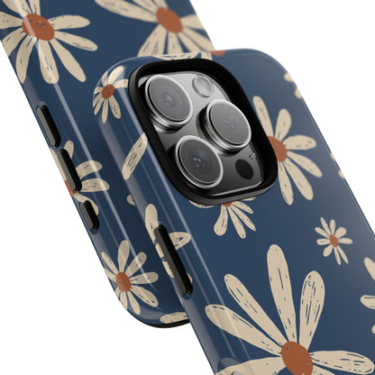 Daisy Pattern Tough Phone Case – Navy Floral Protective Cover