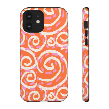 Spiral Swirl Tough Phone Case – Bright Orange & Pink Abstract Protection