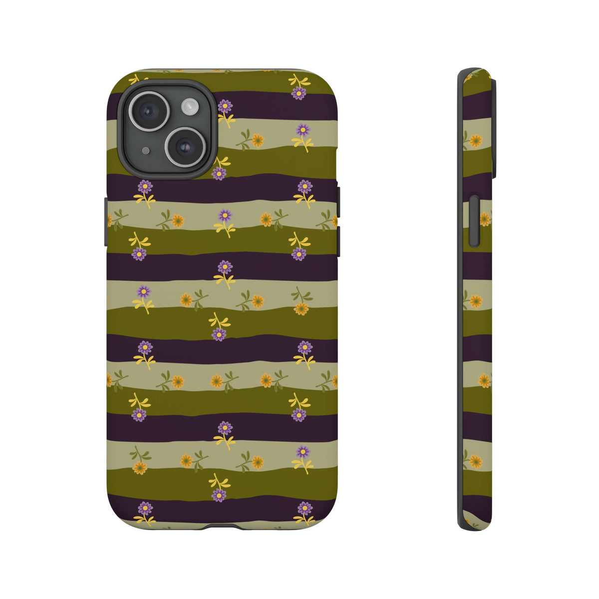 Floral Stripe Tough Phone Case — Olive & Plum Protective Cover