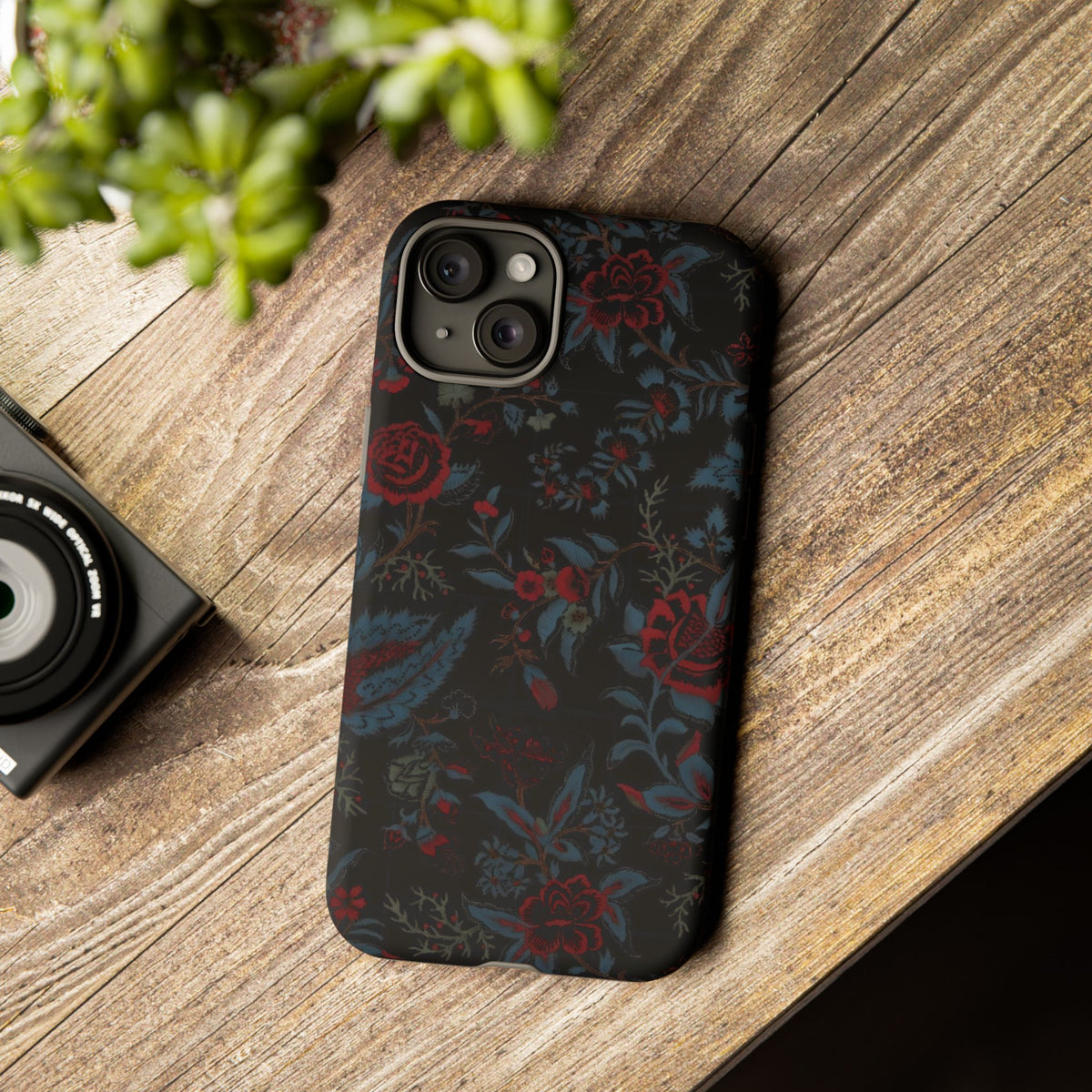 Floral Noir Tough Phone Case — Dark Rose Protective Cover