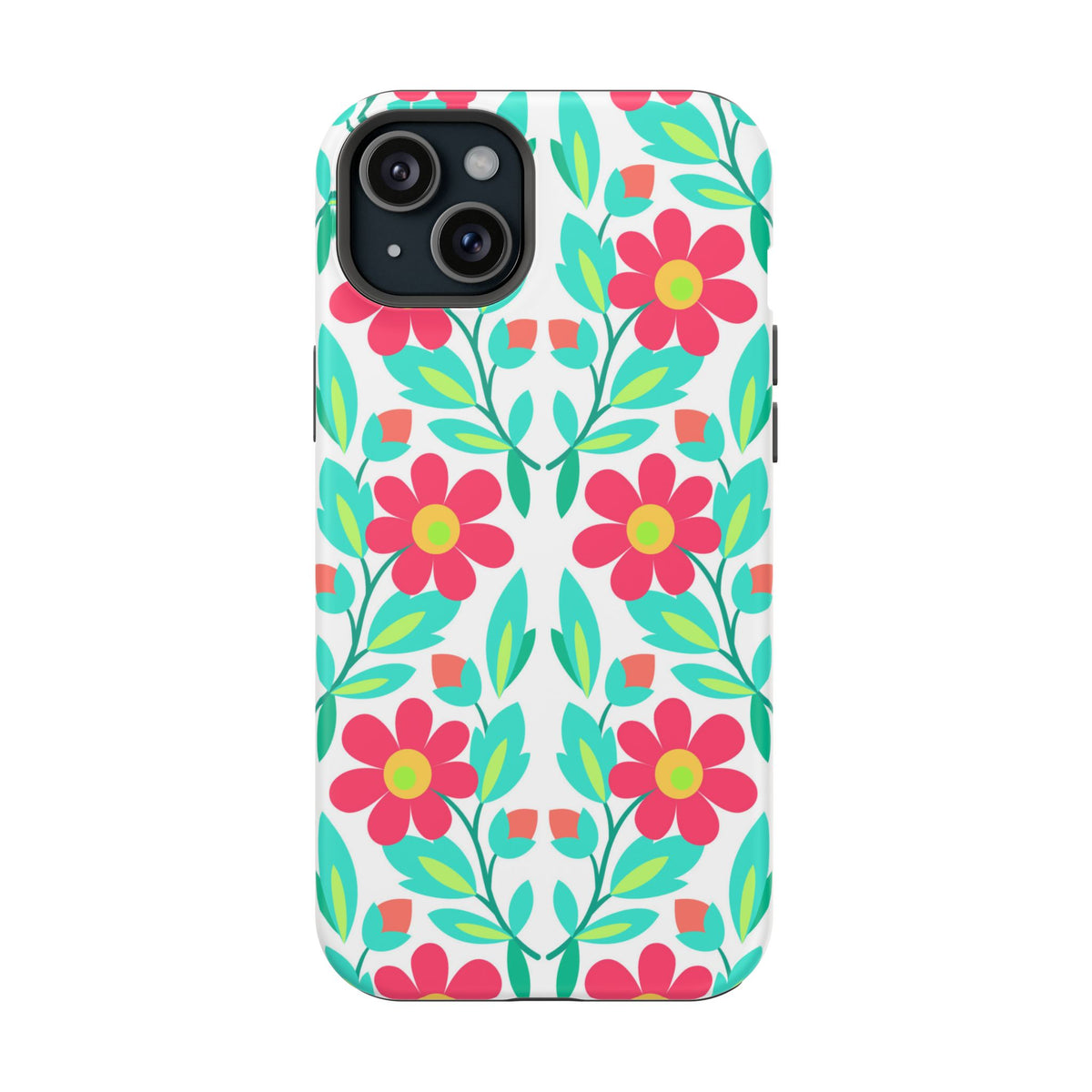 Floral Magnetic Impact-Resistant Phone Case — Pink & Teal Flower Pattern