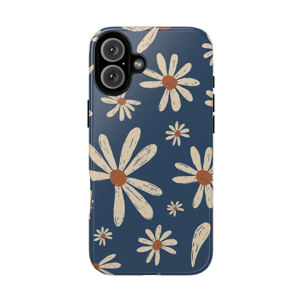 Daisy Pattern Tough Phone Case – Navy Floral Protective Cover