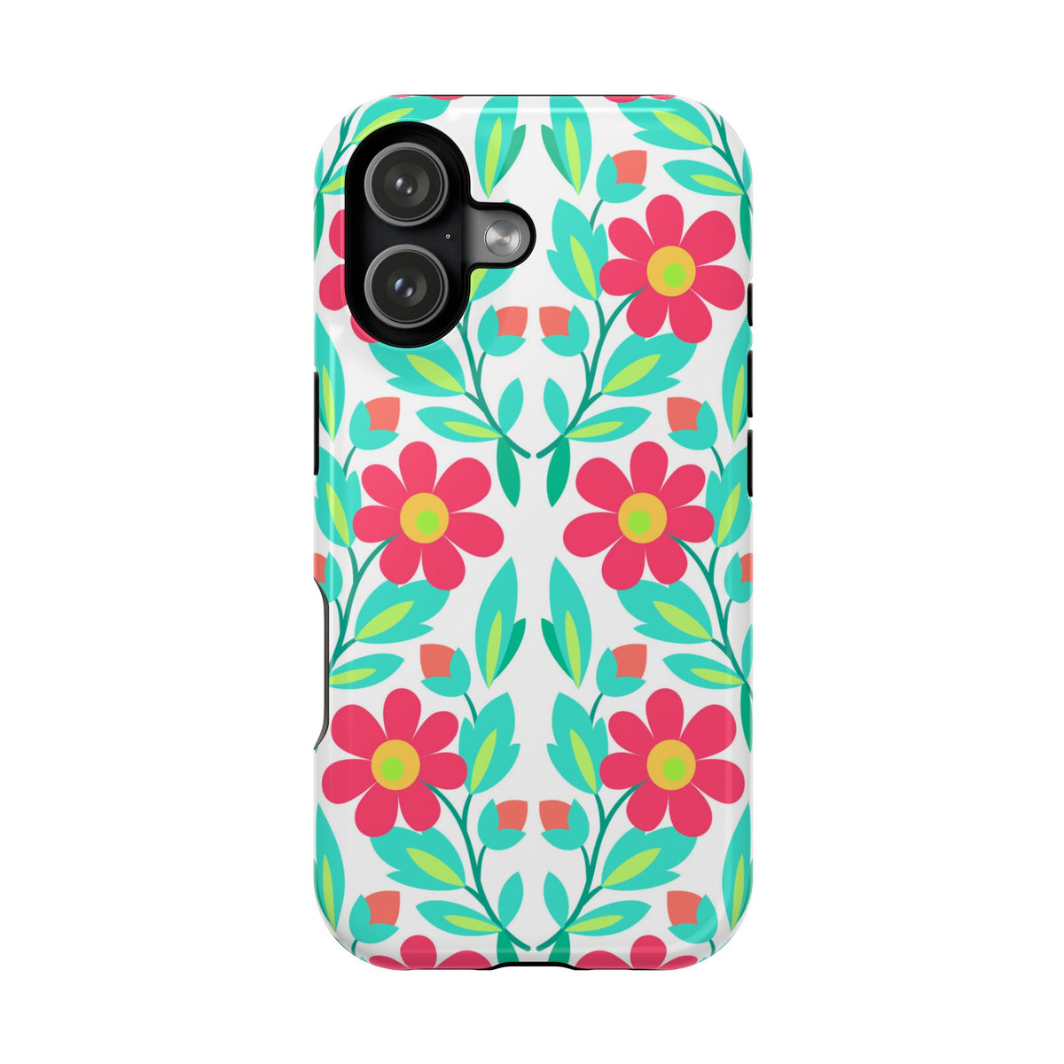 Floral Magnetic Impact-Resistant Phone Case — Pink & Teal Flower Pattern