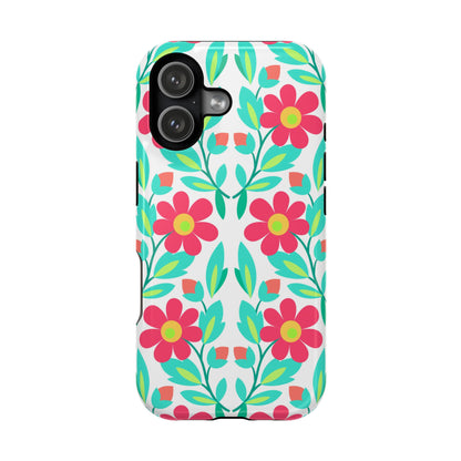 Floral Magnetic Impact-Resistant Phone Case — Pink & Teal Flower Pattern