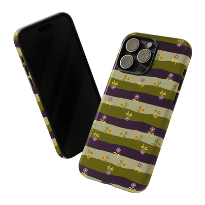 Floral Stripe Tough Phone Case — Olive & Plum Protective Cover