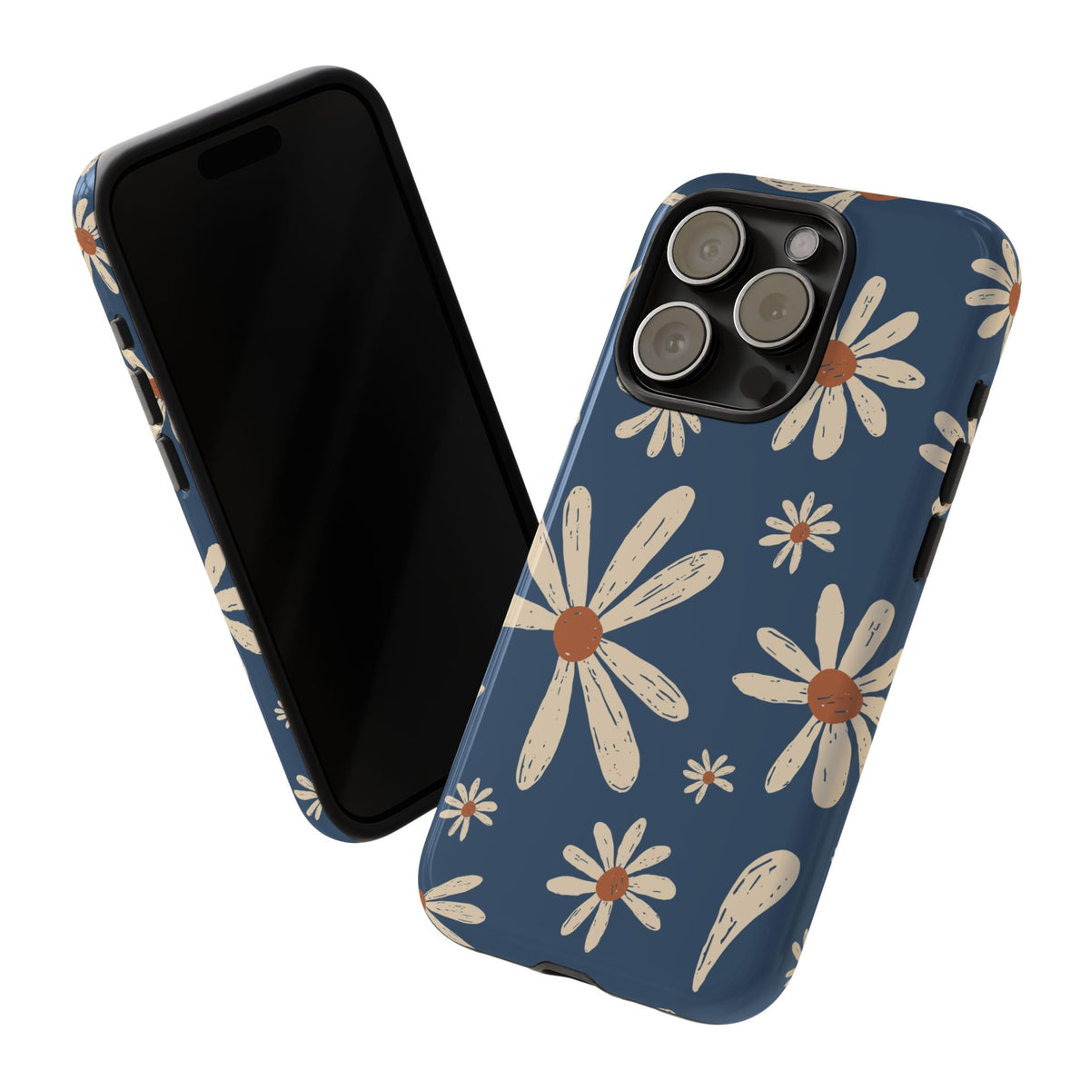 Daisy Pattern Tough Phone Case – Navy Floral Protective Cover
