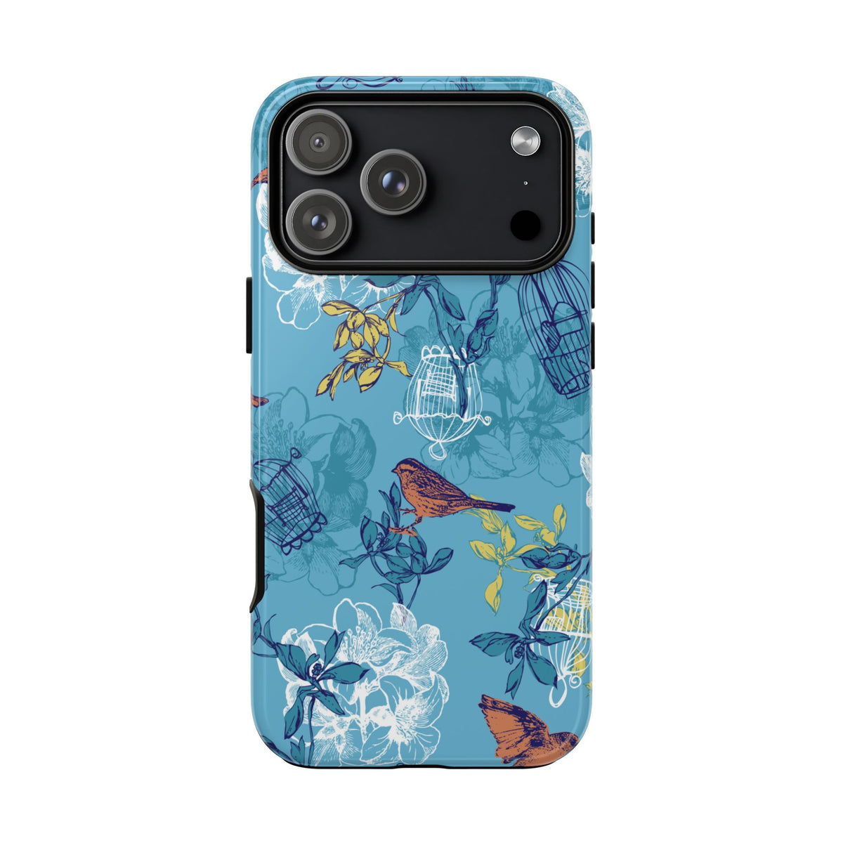 Floral Bird Tough Phone Case — Blue Birdcage Pattern