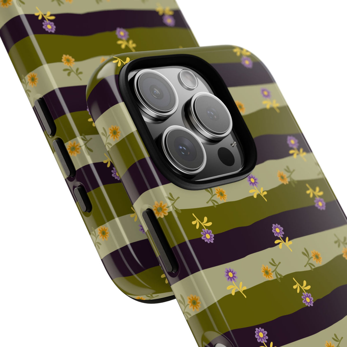 Floral Stripe Tough Phone Case — Olive & Plum Protective Cover