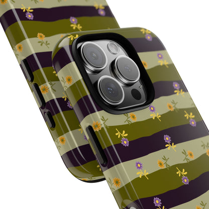 Floral Stripe Tough Phone Case — Olive & Plum Protective Cover