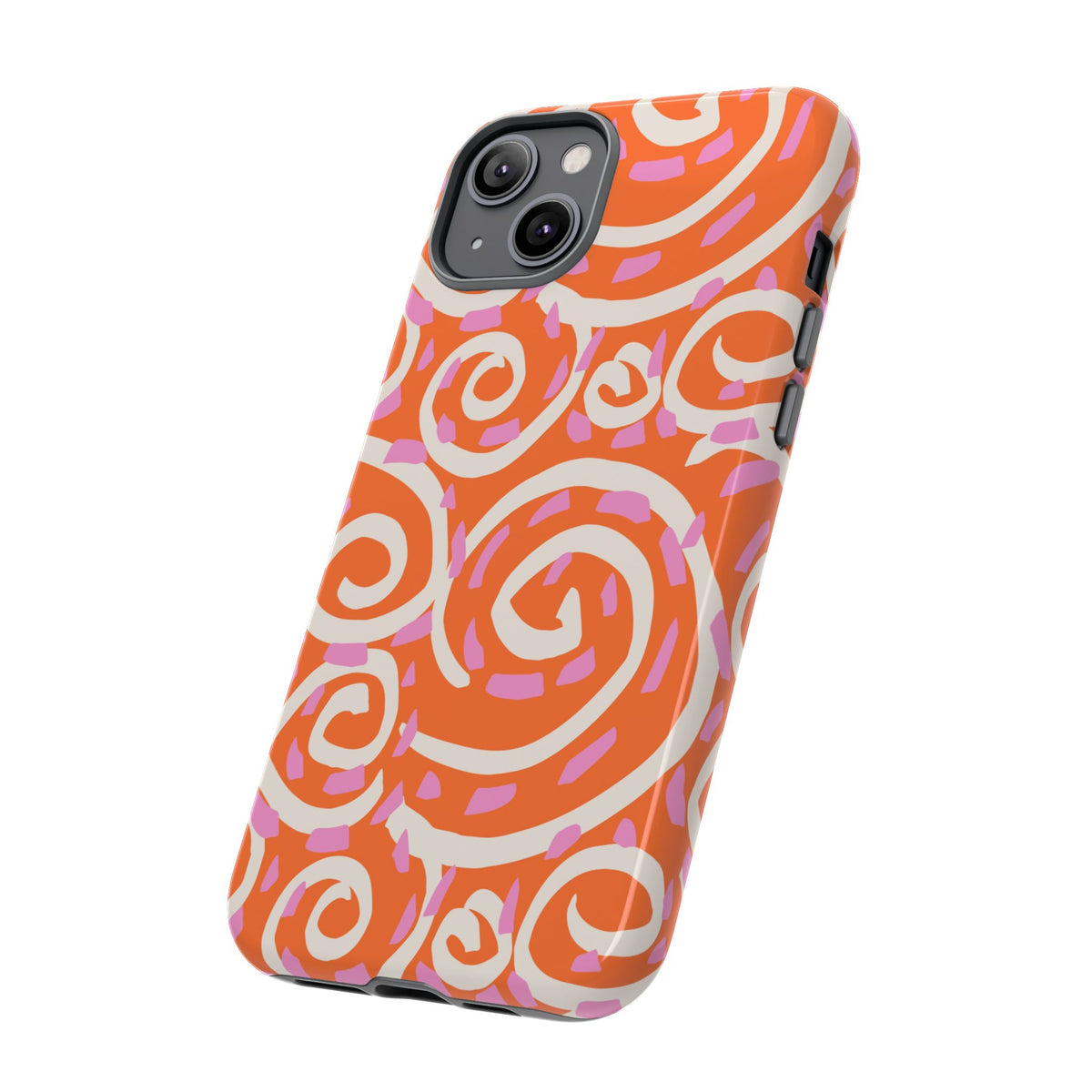 Spiral Swirl Tough Phone Case – Bright Orange & Pink Abstract Protection