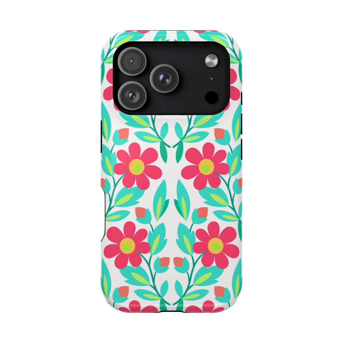 Floral Magnetic Impact-Resistant Phone Case — Pink & Teal Flower Pattern
