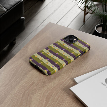 Floral Stripe Tough Phone Case — Olive & Plum Protective Cover