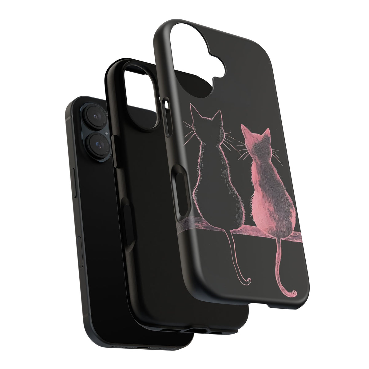 Cute Pink Cats Tough Phone Case – Protective iPhone Cover with Kittens Silhouette
