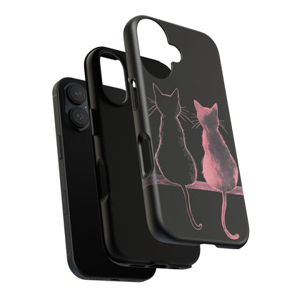 Cute Pink Cats Tough Phone Case – Protective iPhone Cover with Kittens Silhouette