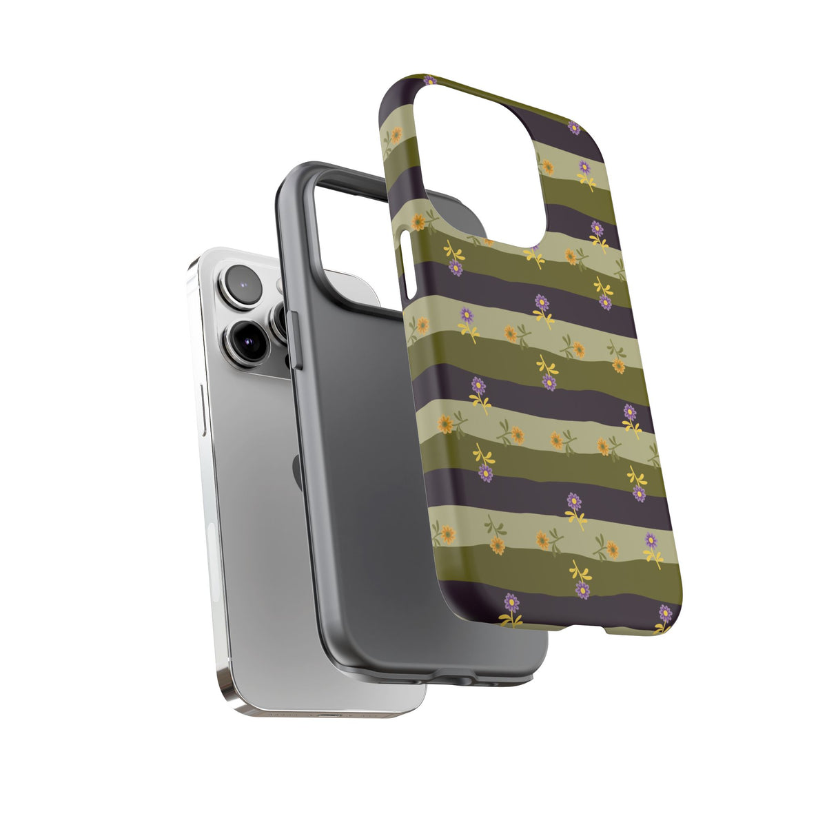 Floral Stripe Tough Phone Case — Olive & Plum Protective Cover